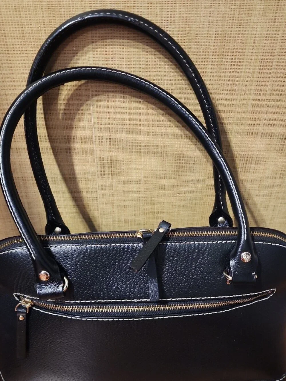kate spade black pebbled leather satchel with gold hardware